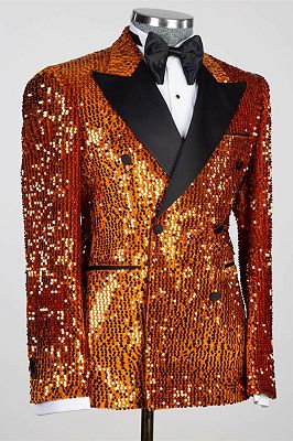 Stan Caramel Sequins Peaked Lapel Double Breasted Prom Suits