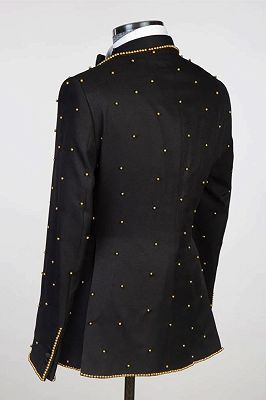 Tate Black Peaked Lapel Double Breasted Prom Suits With Gold Beading_3