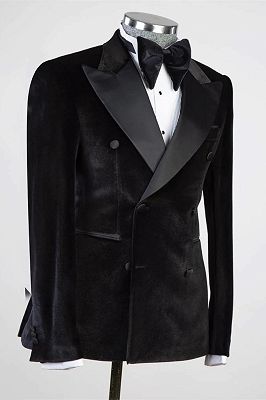 Tab Black Peaked Lapel Double Breasted Velvet Prom Suits