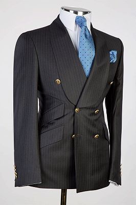 Stanford Black Shawl Lapel Striped Double Breasted Business Suits