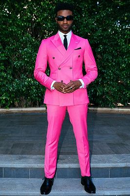 Warren Candy Pink Peaked Lapel Double Breasted Prom Suits