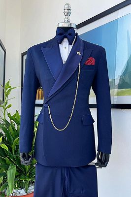 Double Lapels Side One Button Navy Men's Formal Suit for Business