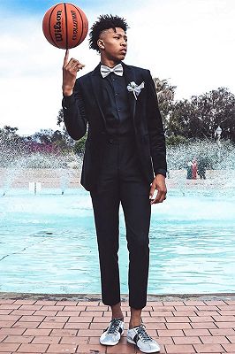 Williamson Black Peaked Lapel Velvet Two Pieces Prom Suits_2