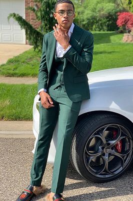 Willis Dark Green Peaked Lapel Three Pieces Prom Suits With Flaps