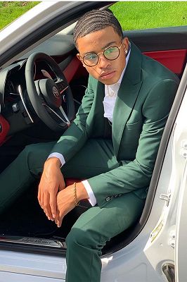 Willis Dark Green Peaked Lapel Three Pieces Prom Suits With Flaps_2