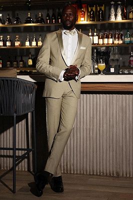 Abdul Khaki Double Breasted Prom Suits With Satin Peaked Lapel