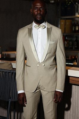 Abdul Khaki Double Breasted Prom Suits With Satin Peaked Lapel