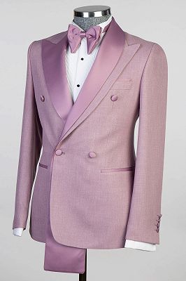 Pih Two Layer Lapel Double Breasted Dust Pink Men’s Prom Suit