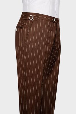 Chan Popular 3 Piece Pinstripe Chocolate Brown Business Suit with Waistcoat_4