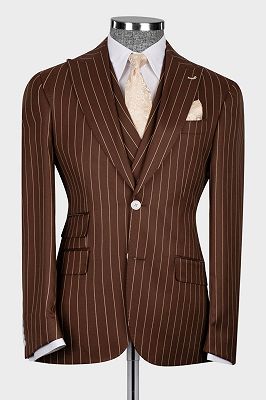 Chan Popular 3 Piece Pinstripe Chocolate Brown Business Suit with Waistcoat_3