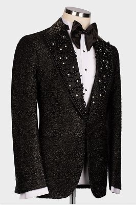 Ai Shiny Beadings Crystals Black 2 Piece Men's Wedding Suit for Groom