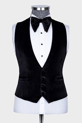 Ao 3 Piece Peaked Lapel Navy Blue Velvet Prom Suits with Gold Beadings