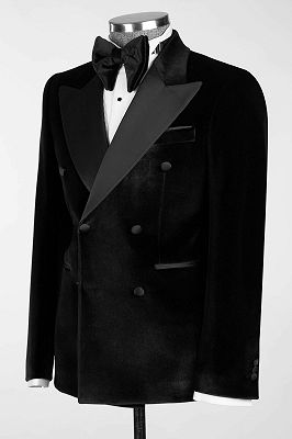 Tsai Classic Black Velvet Peaked Satin Lapel Wedding Suits