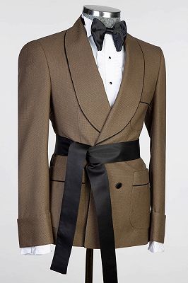 Chu Latest Golden Brown Men’s Formal Suit with Black Sash for Wedding