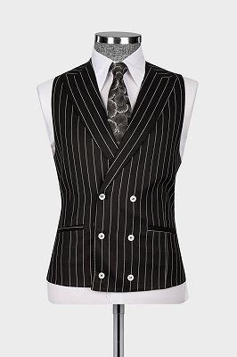 Che Big and Tall 3 Piece Pinstripe Black Business Suit with Waistcoat