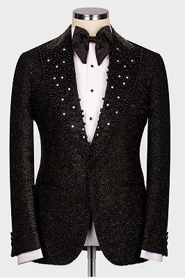 Ai Shiny Beadings Crystals Black 2 Piece Men's Wedding Suit for Groom_1