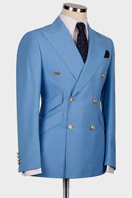 Pei Ocean Blue 3 Piece Slant Pockets Double Breasted Business Suit