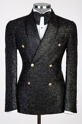 Tsao Sparkling Black Shawl Lapel Double Breasted Men’s Suit