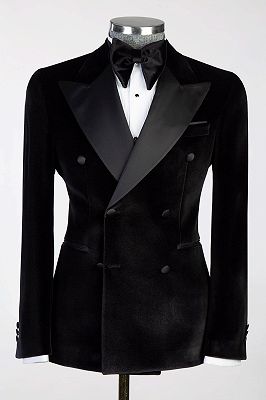 Tsai Classic Black Velvet Peaked Satin Lapel Wedding Suits_1