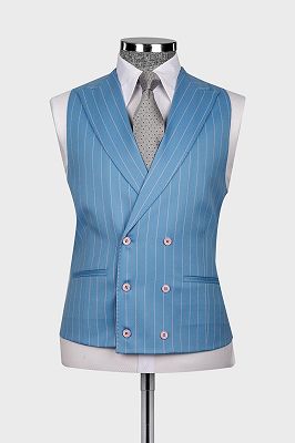 Cheng Gentlemen Blue 3 Piece Pinstripe Business Suit with Waistcoat