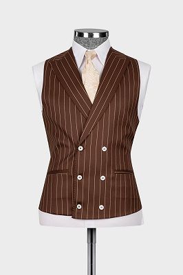 Chan Popular 3 Piece Pinstripe Chocolate Brown Business Suit with Waistcoat_2