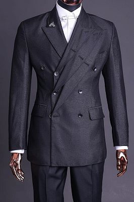 Murphy Stylish Three Layers Lapel Black Business Formal Suits_1