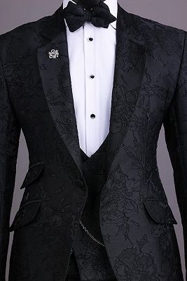 Abbott Modern Handmade 3 Piece Black Jacquard Men's Wedding Suit_3