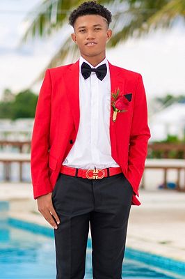 Xavier Red Notched Lapel Two Buttons Prom Suits With Black Pants_2