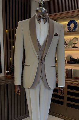 Miller Light Brown 3 Piece Two Layer Lapel Men's Formal Suits for Wedding_1