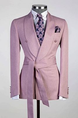 Chwen-yu Stylish Shawl Lapel Rose Pink Business Suit with Sash for Prom_1