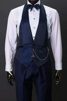 Parker 3 Piece Navy Blue Jacquard Wedding Suit for Groom_2