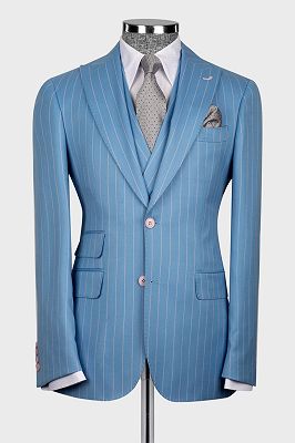 Cheng Gentlemen Blue 3 Piece Pinstripe Business Suit with Waistcoat_3