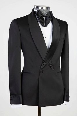 Modern Designed Staggered Shawl Lapel Black Men's Suit for Formal