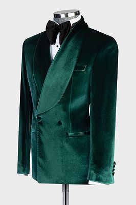 Fashion Dark Green Velvet Double Breasted Men's Prom Suit