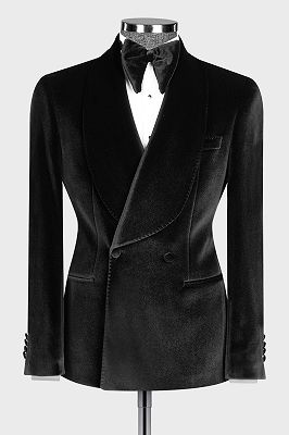 Classic Black Velvet Two Piece Shawl Lapel Wedding Suit for Groom_1