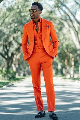 Ansel Orange Peaked Lapel No Flaps One Buttons Prom Suits