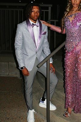 Asa Silver Sequins One Button Prom Suits With Purple Velvet Lapel