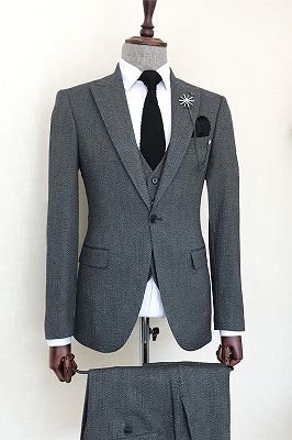 Aiden Gray Peaked Lapel Three Pieces One Button Business Suits