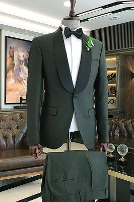 Alexander Dark Green One Button Wedding Suits With Black Shawl Lapel_1