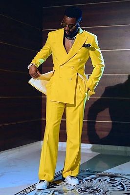 Archer Yellow Peaked Lapel Double Breasted Prom Suits With Front Vents