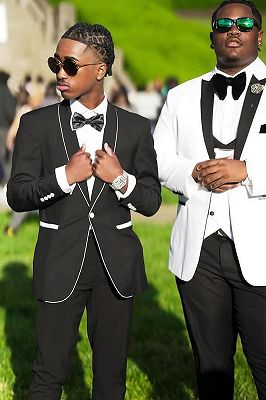 Arnold Black Shawl Lapel One Buttons Prom Suits With White Trimming_3