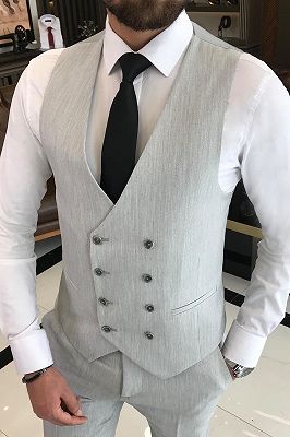 Aidann Light Gray Peaked Lapel Three Pieces Business Suits