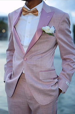 Abbott Nude Pink One Button Prom Suits With Satin Lapel_2