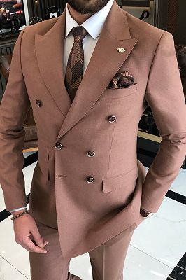 Alan Rose Brown Peaked Lapel Double Breasted Business Suits