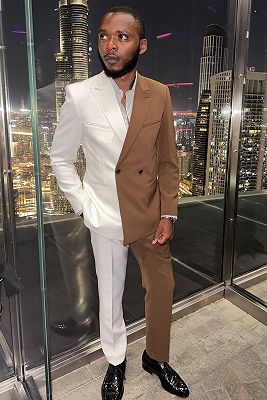 Angelo Brown Double Breasted Peaked Lapel Prom Suits