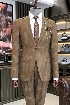 Adam Brown Striped Notched Lapel Business Suits