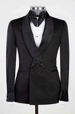 Modern Designed Staggered Shawl Lapel Black Men's Suit for Formal