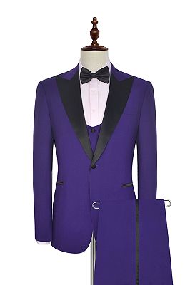 Black Silk Peak Lapel Three Piece Wedding Tuxedos | Mens Suits with Vest for Prom_1