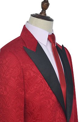 Bright Red Jacquard Peak Lapel with Black Silk Unique Mens Suits_5