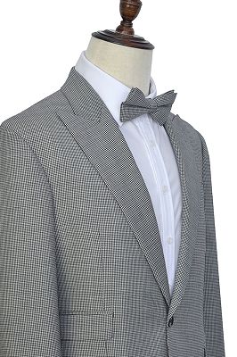 Small Plaid Grey Leisure Suits for Men | Peak Lapel One Button Mens Suits for Business_3